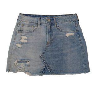 American Eagle Women's Hi Rise Festival Mini Skirt Light Distressed Denim Size 0